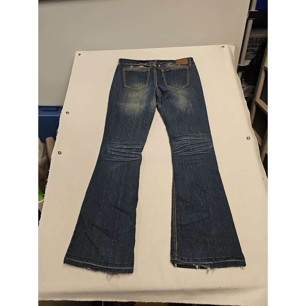 Dollhouse Womens Flare Leg Jeans Dark Wash Embroidered Low Rise Size 13